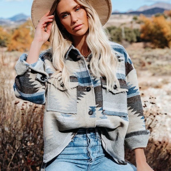Shop Fig Jackets & Blazers - New Tribal Aztec Print Flannel Shacket Coat Jacket